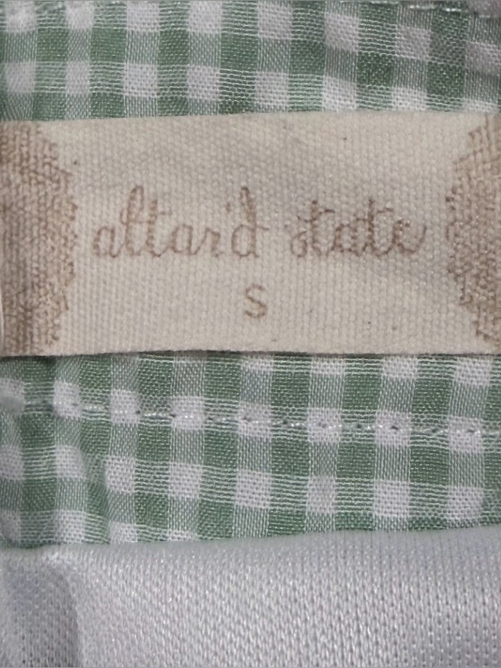 Altar'd State Sage Green Gingham Wrap Skirt Size Small Ruffle Hem Cottagecore - Picture 5 of 6